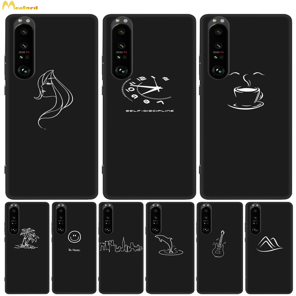 For Sony Xperia 1 III Case Silicone Cartoon Cover For Sony Xperia1iii 1iii PhoneCase Black Hollow Design Back Protective Fundas