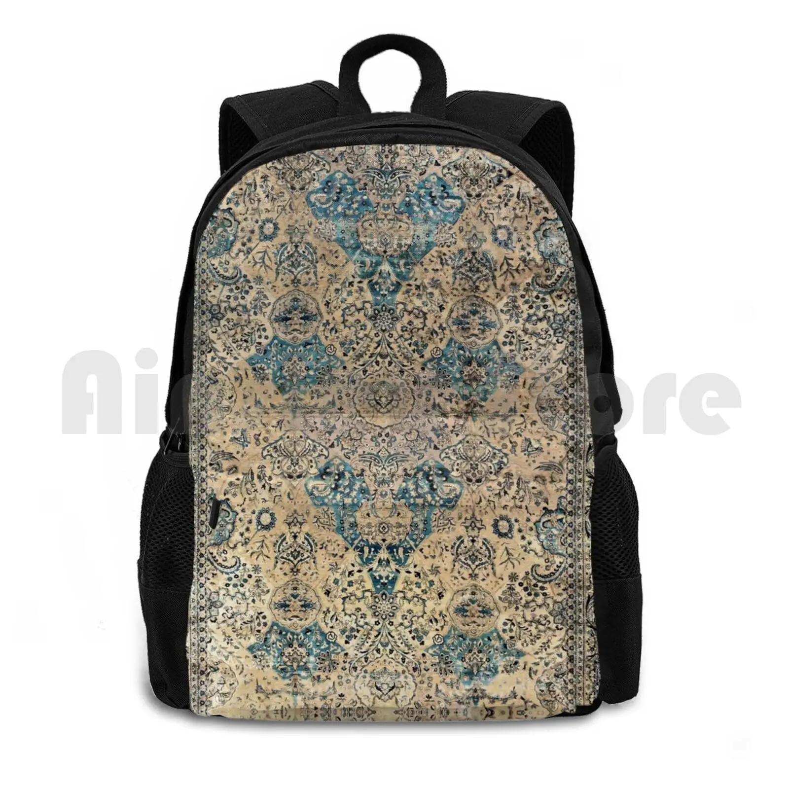 

Antique Persian Kirman Rug Print Outdoor Hiking Backpack Riding Climbing Sports Bag Vintage Vintage Rug Carpet Persian Kirman