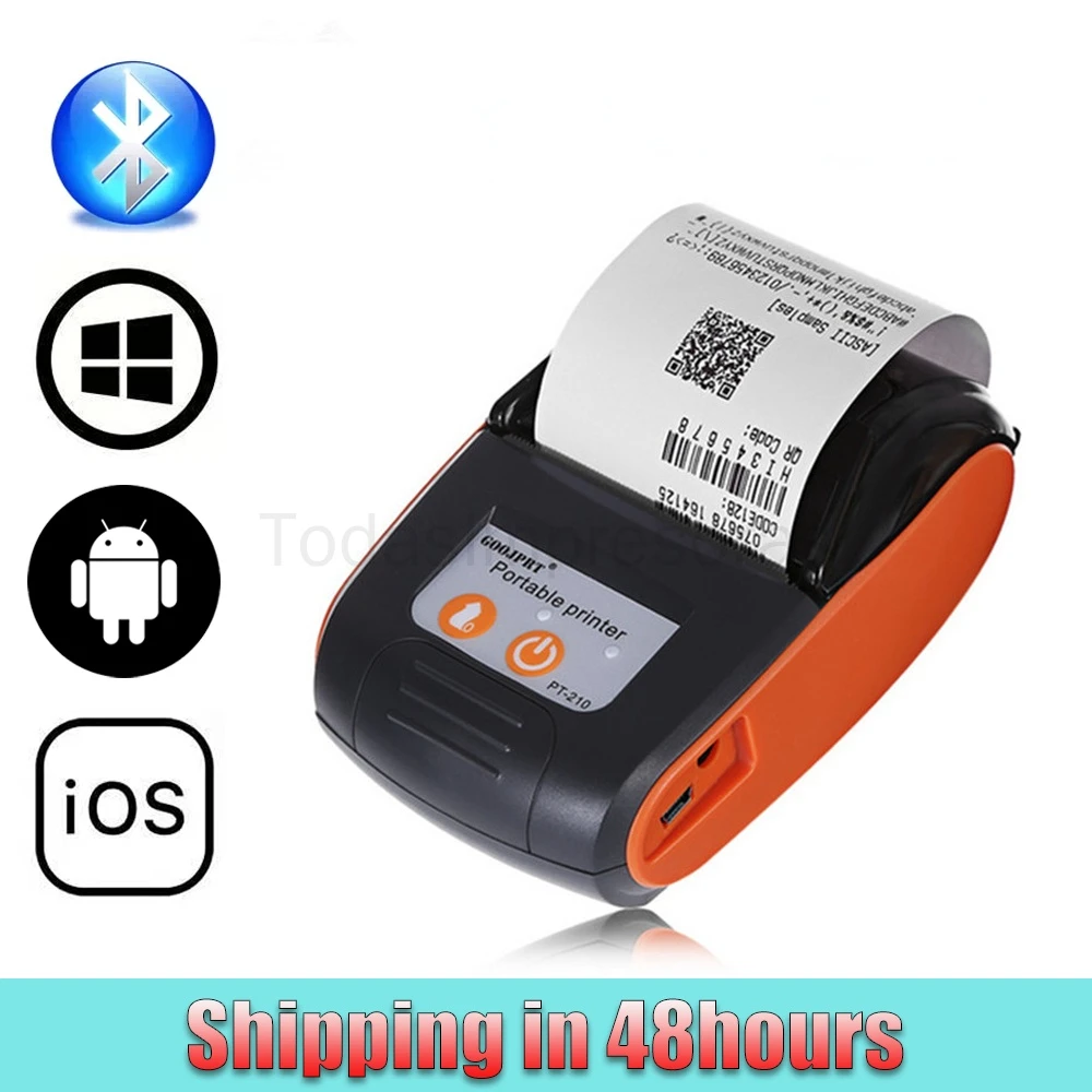 PT210 58mm Thermal Receipt Printers USB Bluetooth Compatible Interface Wireless Connect With Phone Free Application Mini Printer