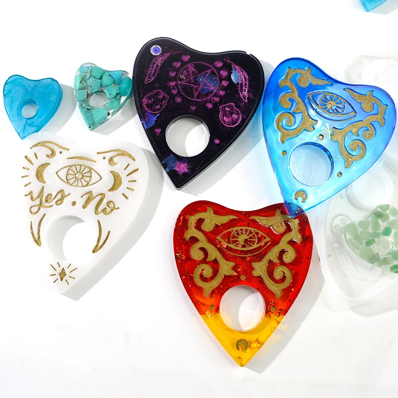 Gothic Witchcraft Ouija Board Heart Planchette Pendant Keychain Resin Mold Epoxy Silicon Mould For Jewelry DIY Craft