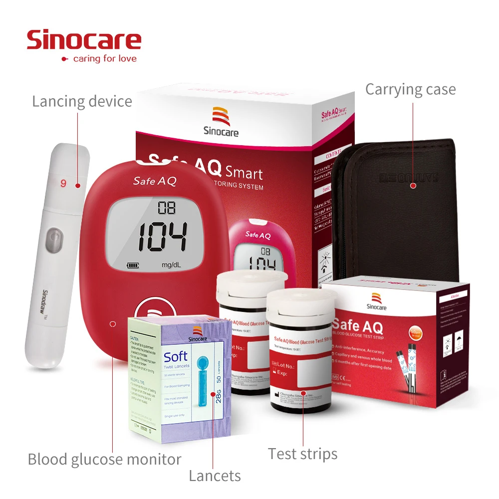 Sinocare Safe AQ Smart Blood Glucose Meter for Diabetes Medical Device Glucometer with Test Strips Painless Lancets 5s Simple