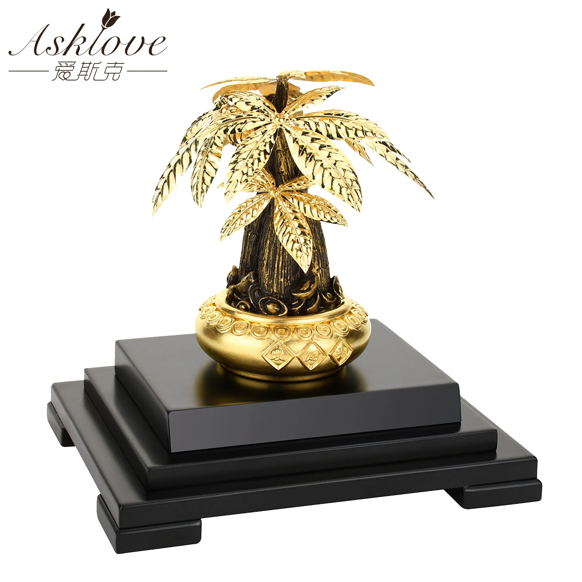 Imagem -03 - Ouro Fortuna Árvore Bonsai 24k Folha de Ouro Artesanato Feng Shui Coletar Riqueza Ornamento Dinheiro Árvore Estátua Decoração Escritório em Casa 17x13.5x22cm