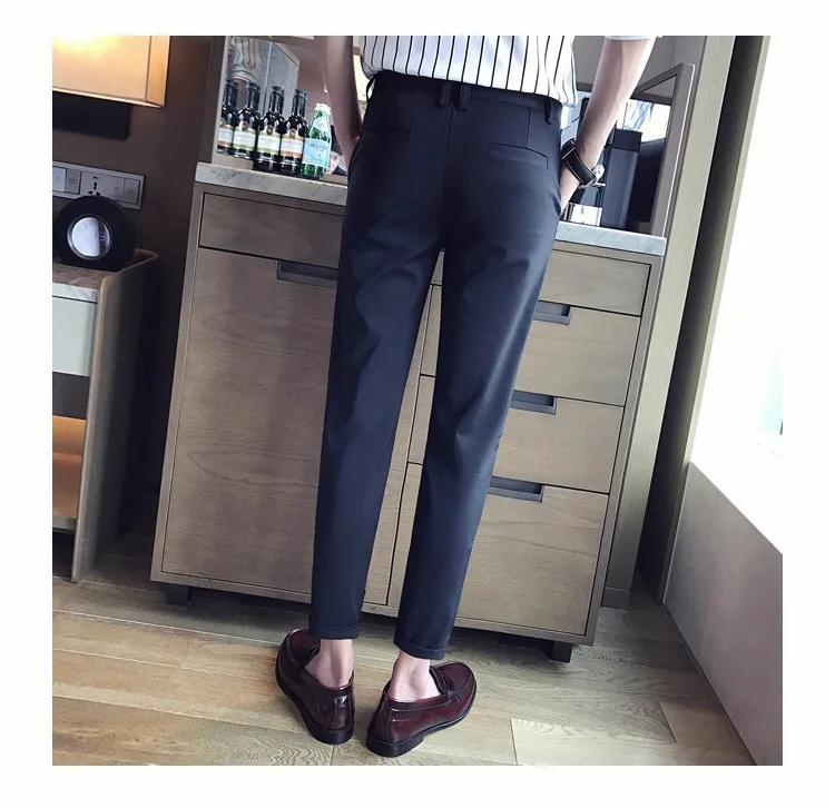 New Casual White Mens Pants Nine-point Trousers Feet Slim Breathable Comfortable High Quality Male Brand Business Pants