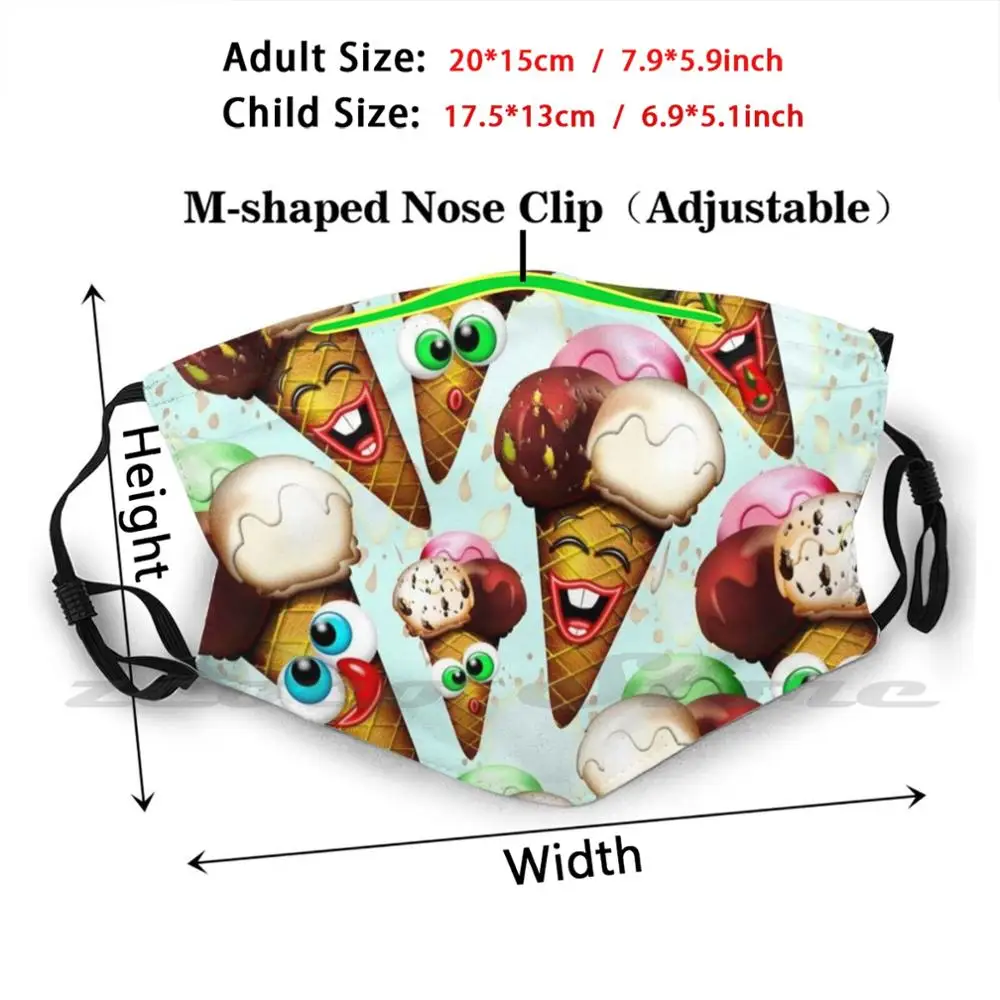 Ice Cream Cones Cartoon Pattern Custom Pattern Washable Filter Pm2.5 Adult Kids Mask Ice Cream Cartoon Cone Ice Cream Cone