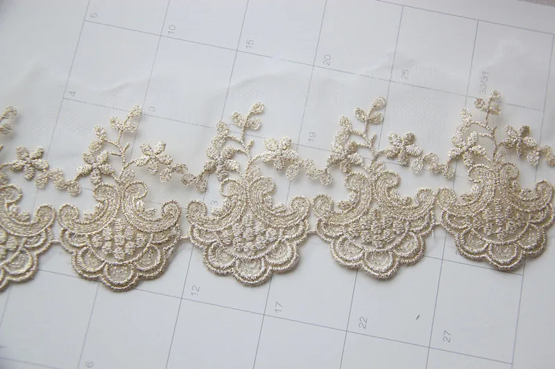 5 Yards Gold Embroidered Lace Netting Lace Embroidery Appliqued Sewing Trims Light Gold 1-21cm