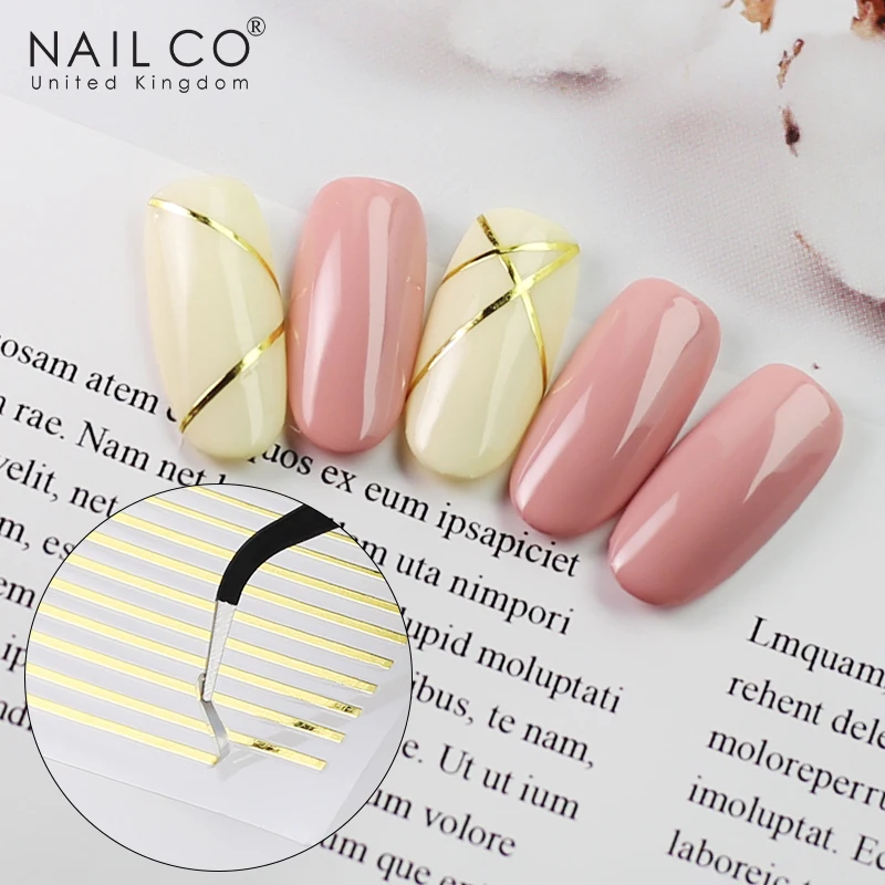 NAILCO 3D Curve Stripe Lines Nail Stickers Set Gold Silver Adhesive Striping Striping Tape Decal UV Nails Sequins Deco Manicure