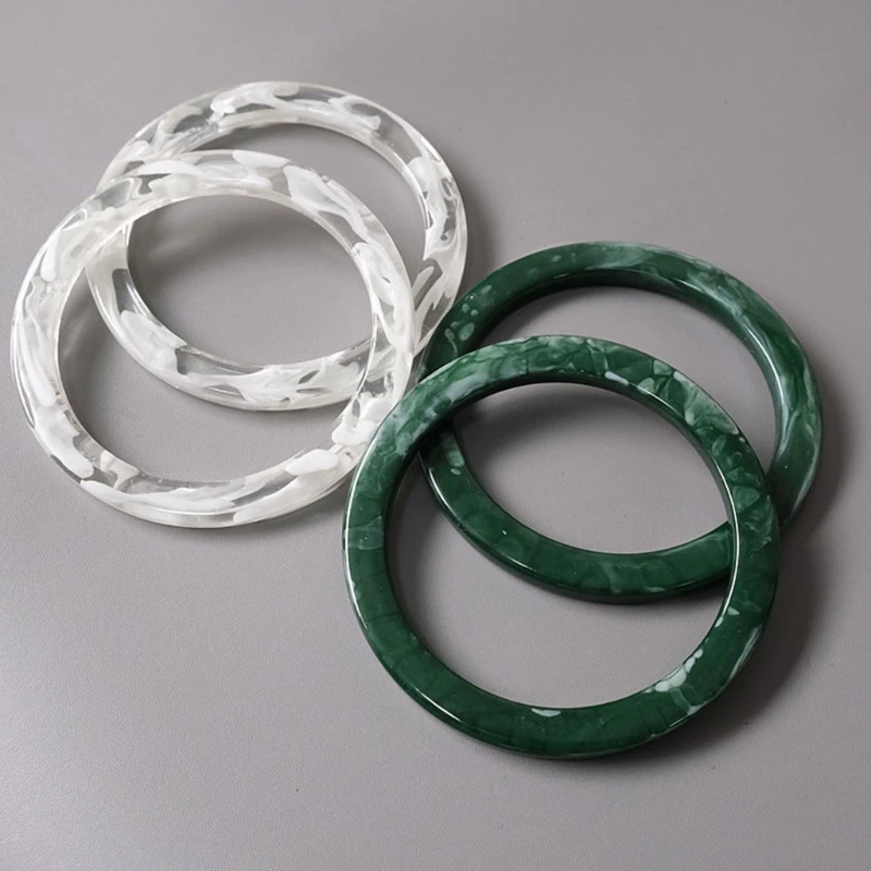 

2pcs Ring Design White Green Resin Purse Handle for Bag Making Handles Replacement DIY Crafts Women Girls Bags Parts Accessory