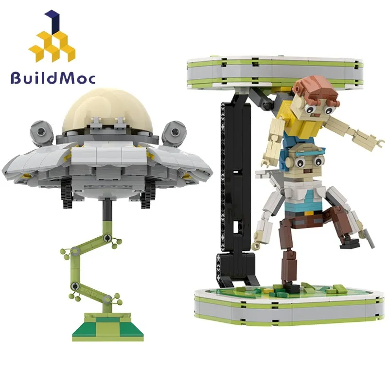 Buildmoc Movie Cartoon Anime Figure Ricks and Grandson Spaceship Travel Through Time and Space  Model Building Blocks Toys Kid