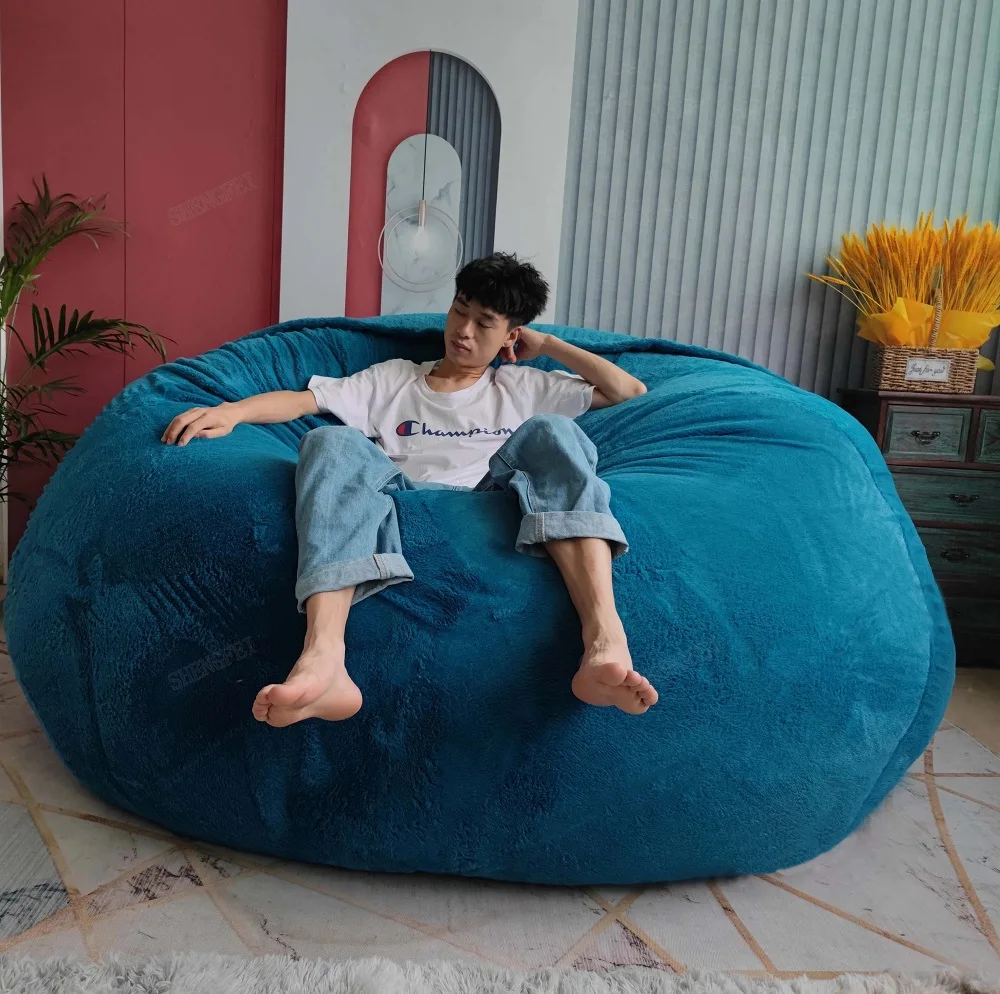 Dropshipping 6FT-7FT Giant Fur Bean Bag Cover Big Round Soft Fluffy Faux Fur BeanBag Plush Lazy Sofa Bed Living Room Furniture