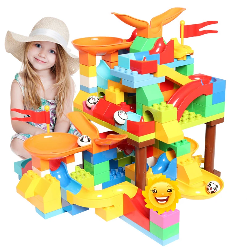 Große Größe Marmor Rennen Run Gebäude Block Montage Blöcke Zahlen Bricks Rutsche Teile Zubehör Spielzeug für Kinder Kinder Geschenk