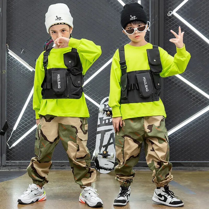 

Kid Hip Hop Clothing Sweatshirt Oversized Shirt Top Camo Tactical Cargo Pants for Girl Boy Jazz Dance Costume Clothes Streetwear