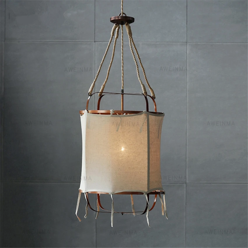 

Nordic vintage cotton linen pendant lights bedroom bedside fabric lamps French country study living room hanging lights lighting