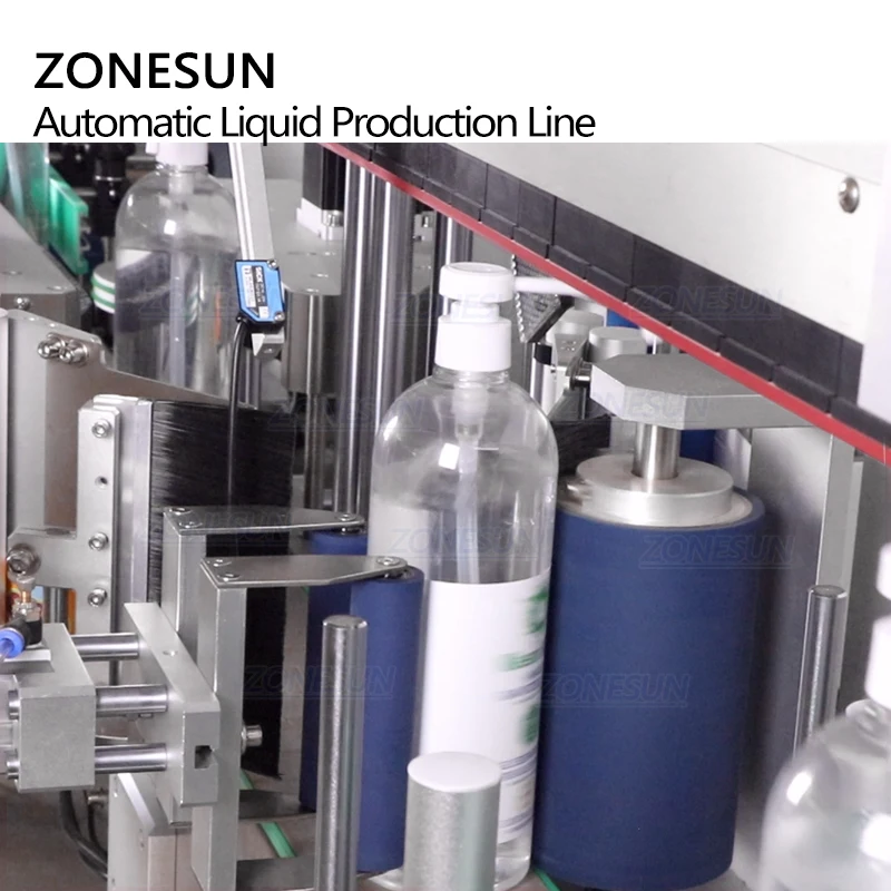 Zonesun linha de produção totalmente automática à prova de explosão, para líquidos inflamáveis, pasta de álcool, enchimento servo máquina de rotulagem