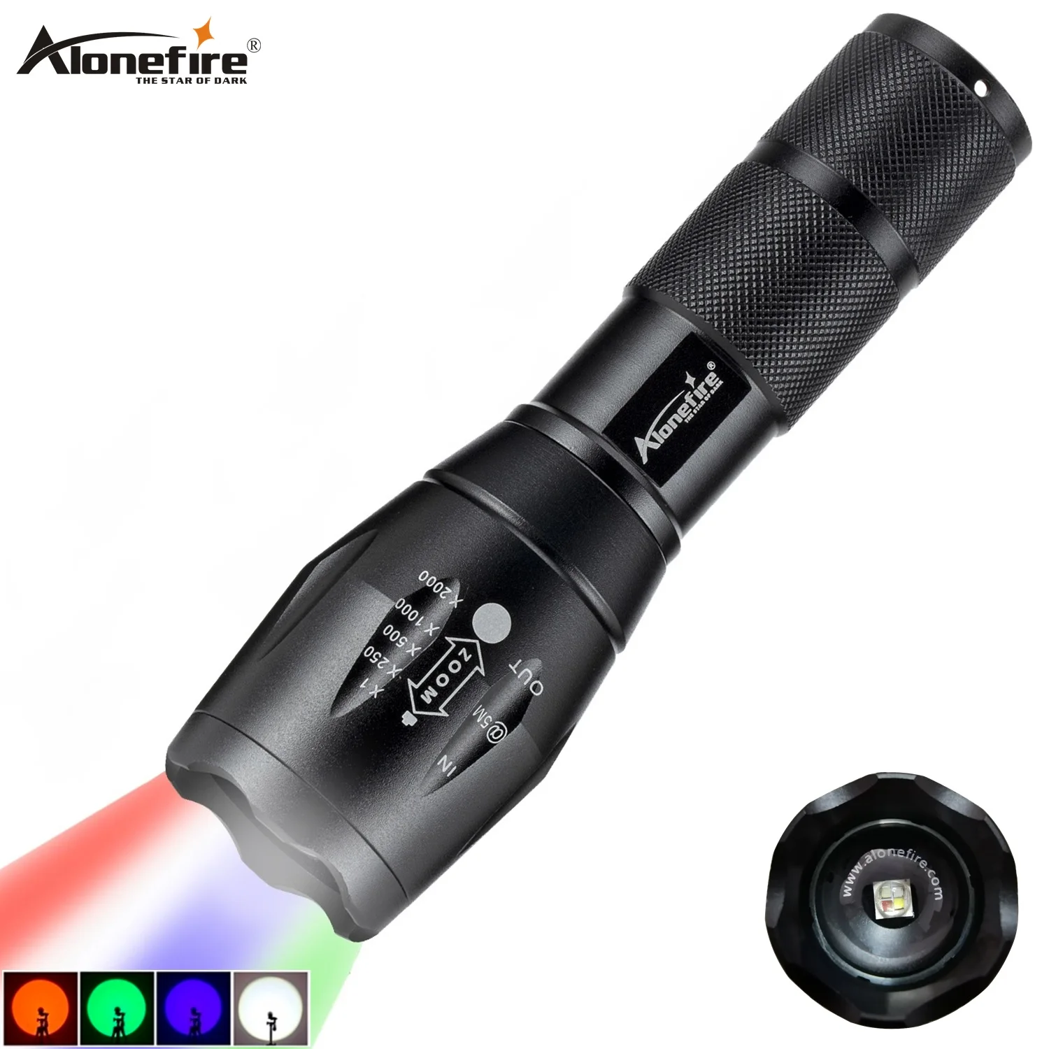 Alonefire E17WRGB Red/Green/blue/White Tactical Flashlight LED Scout Ultra Bright Hunting light Waterproof torch by 18650