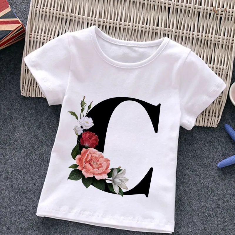 Tshirt Kids Boys Summer Fashion Clothes Kids Tshirts For Girl Letters Good-looking Plants Baby T-shirts Round Neck Letters White