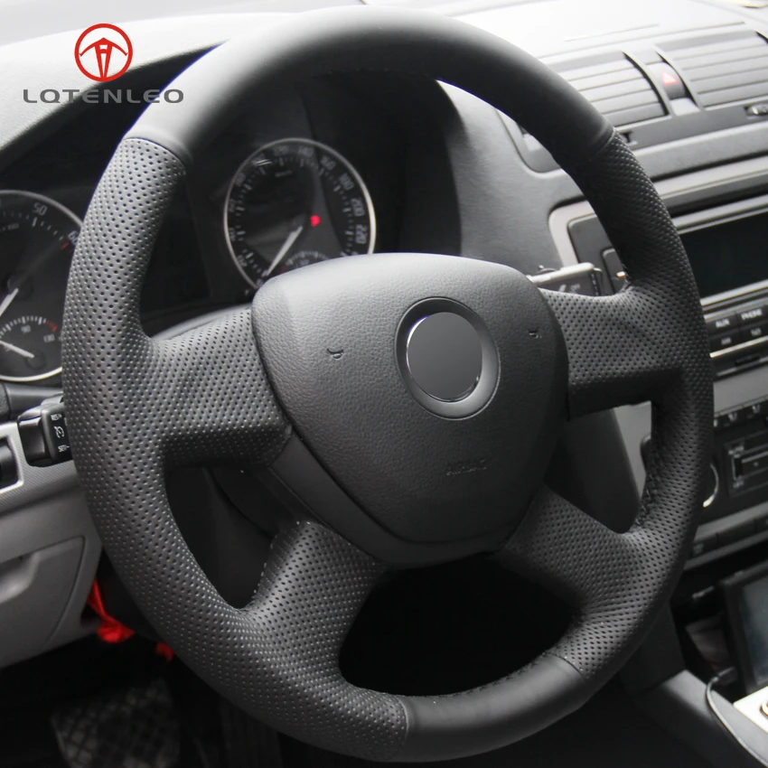 LQTENLEO Black Artificial Leather Steering Wheel Cover for Skoda Superb Octavia Roomster 2013-2015 Citigo Fabia Rapid 2012-2013