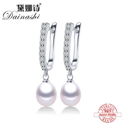 Boucles d'oreilles pendantes en argent regardé 2024 avec boîte pour femme, perle d'eau douce, bijoux de mariage, blanc, véritable, mode, 925