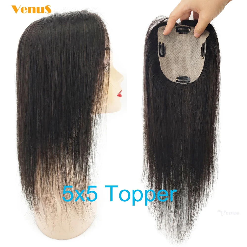 Women\'s Human Hair Topper Silk Base Straight 12x13cm 15x16cm Virgin Hair Toupee Silk Top Hair Piece Clip In Hair Extension