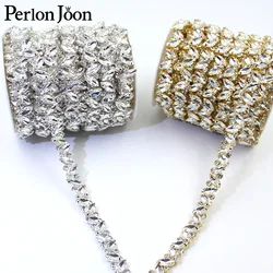 Glittering Delicate Leaf Glass Rhinestone Trim Gold Silver Plating Crystal Chain DIY Bridal Decorative Accessories ML147