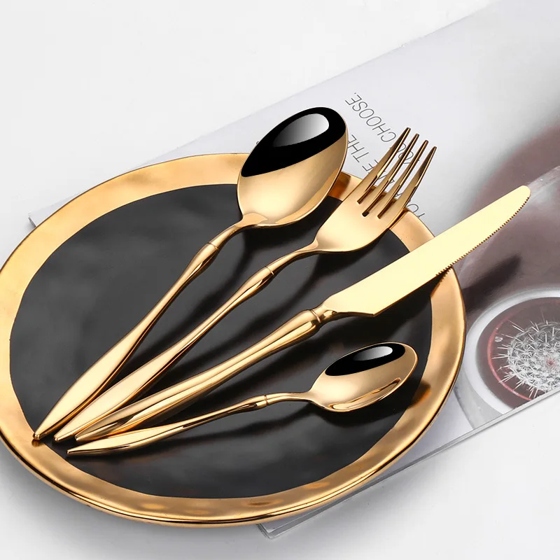 

Hotel western tableware 304 stainless steel cutlery set 4-piece flying steak knife western golden western tableware