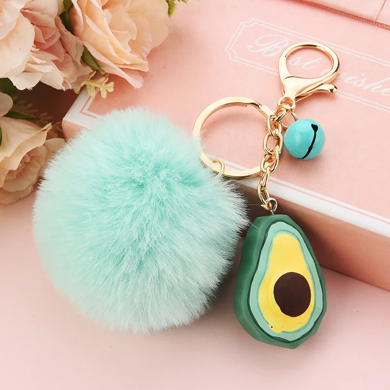 

Cut Face Geometry Fruit Hair Ball Keychain Pendant Plush Doll Avocado Lady Luggage Pendant Car Decoration Pendant