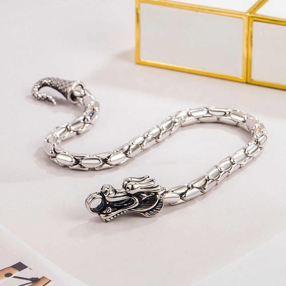 Vintage Charm 925 Sterling Silver Bracelet for Men And Women 4.5mm Box Chain Dragon Bone Design Fashion Jewelry