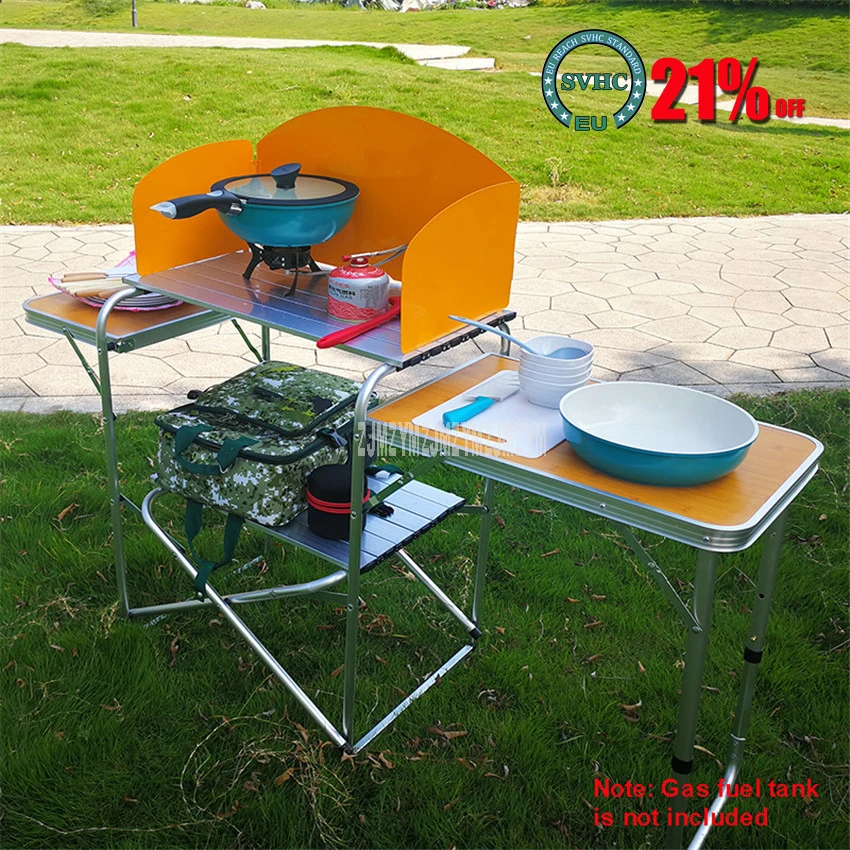 2-4 Person Outdoor Mobile Kitchen Aluminum alloy Foldable Cooking Desk Hiking Camping Gas Stove Cooker Cooking Pan Cookware Set