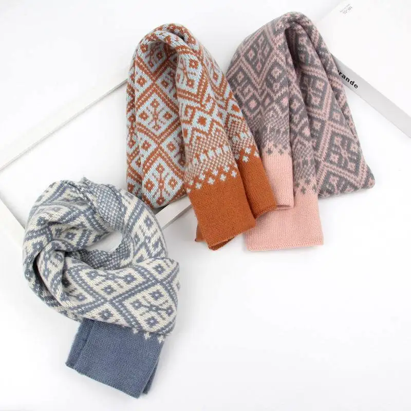 Autumn and Winter New Children\'s Scarf Retro Floral Flower Boys and Girls Keep Warm Knitting Jacquard Bib Scarves