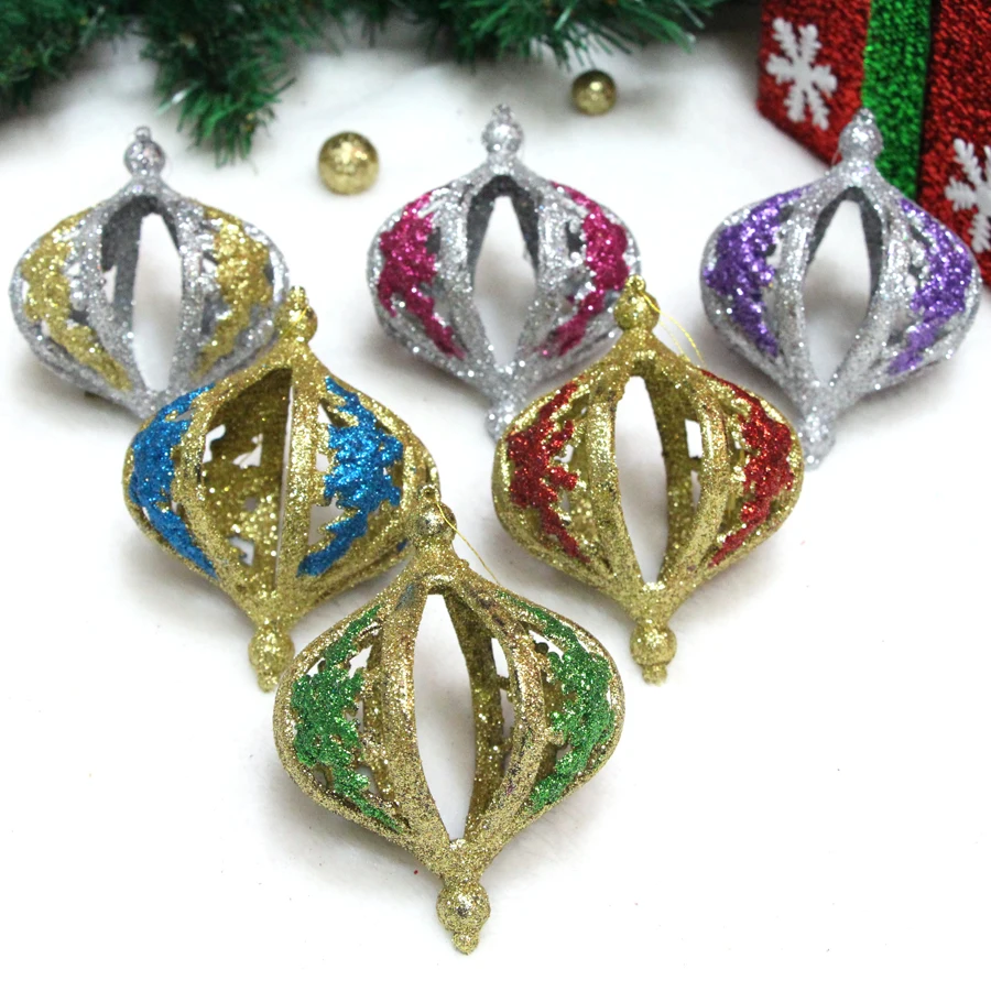 Christmas decorations 6cm two color gold powder ball gift ball hollow flower ball Christmas tree window Hotel Pendant