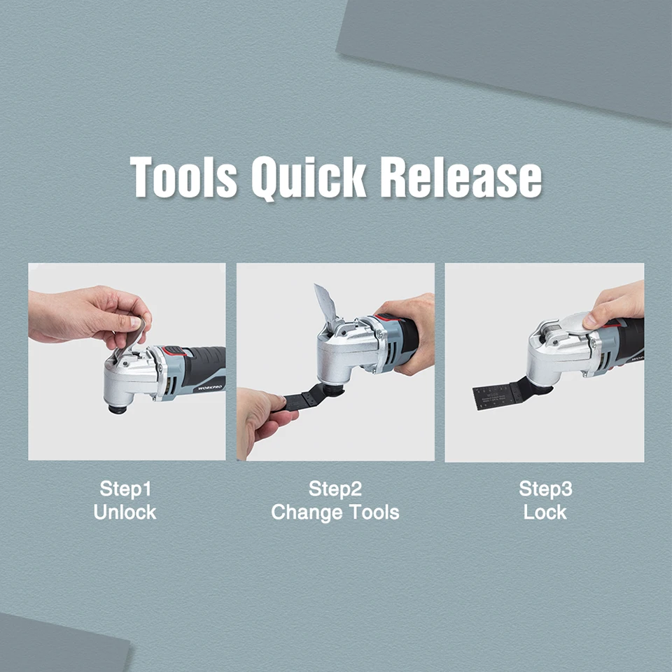WORKPRO 진동 다기능 전동 공구, 홈 리노베이터 도구, 액세서리 키트 포함 DIY 목공 도구