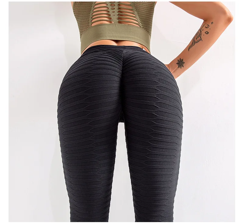 Pantalon de Yoga taille haute froncé pour femmes, legging d'entraînement extensible, contrôle du ventre, collant texturé