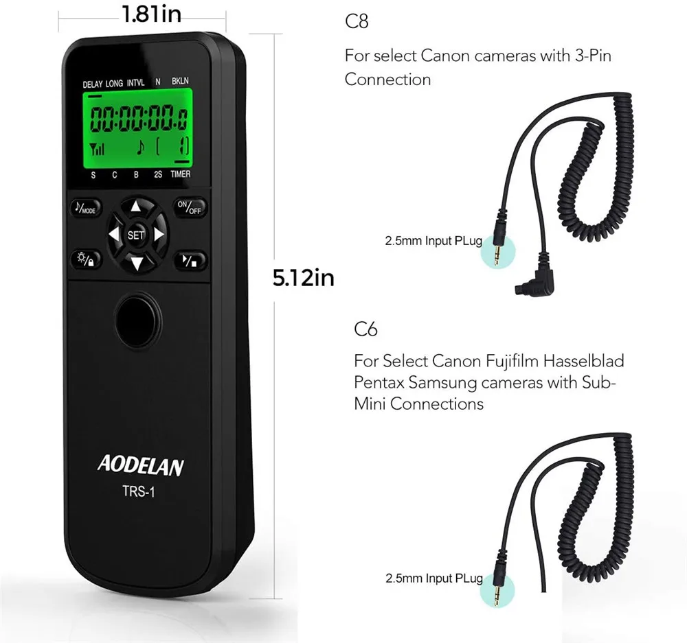 AODELAN Camera Shutter Release Wired Timer Remote Control for Canon EOS R3, R5 C, R6, 250D, 850D, M5. Replace TC-80N3 & RS-60E3