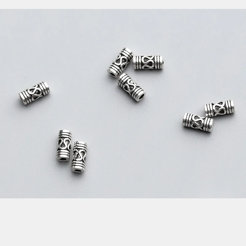 925 Sterling Silver S Pattern Cylinder Spacer Beads 9x4mm Vintage Short Tube Silver Beads DIY Jewelry Accessories Fit Bracelets