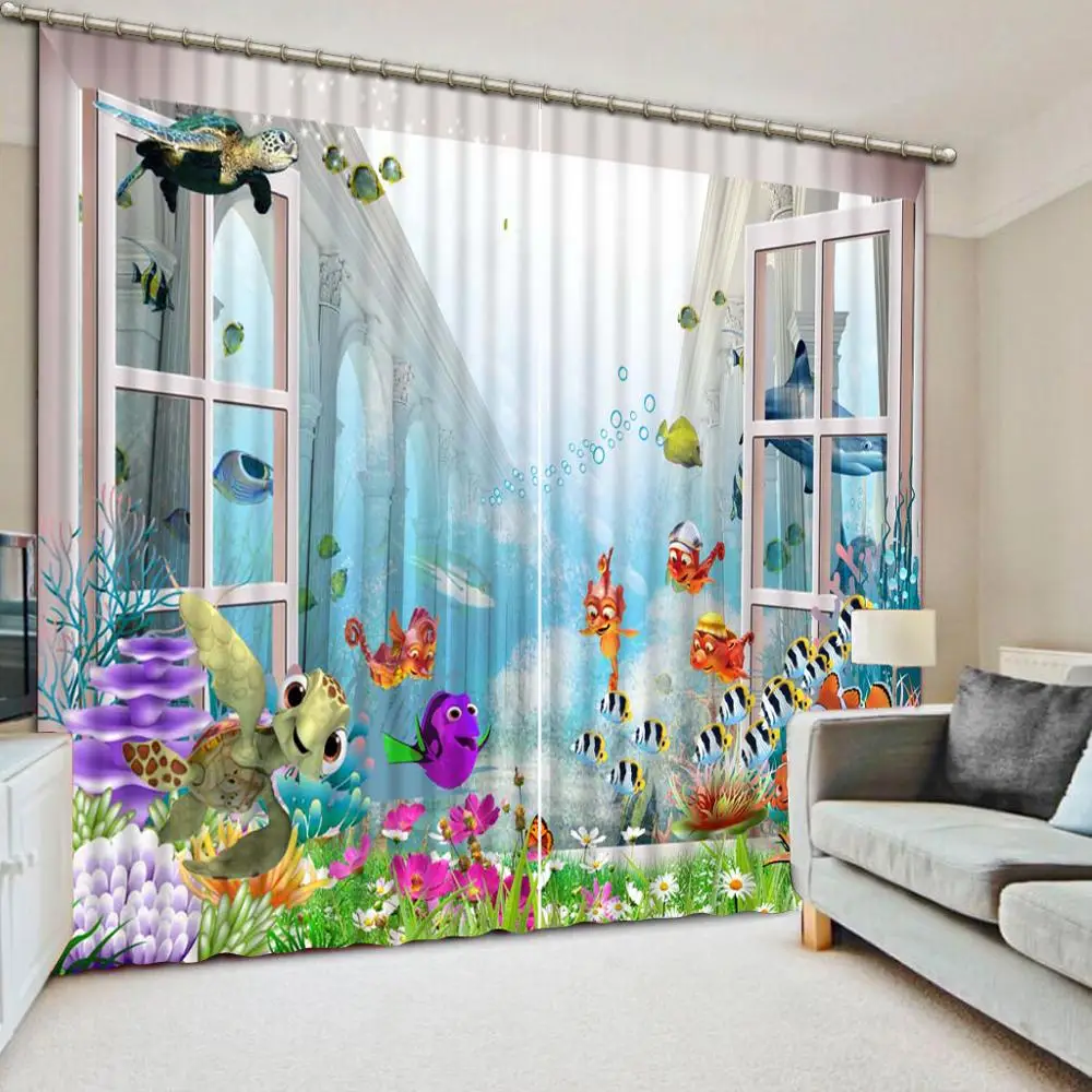 

room printed curtains Customize any size Underwater World bedroom curtains blackout curtains