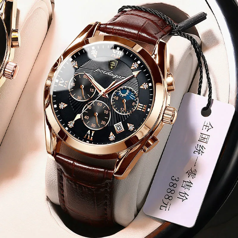 POEDAGAR Men Watches Waterproof 2021 Fashion New Leather  Luminous Wristwatch Top Brand Luxury Mens Quartz Relogio Masculino