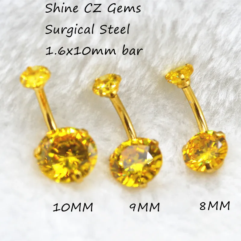 

50PCS 14G Surgical Steel Double Gold CZ Gems Navel Belly Button Body Piercing Jewelry