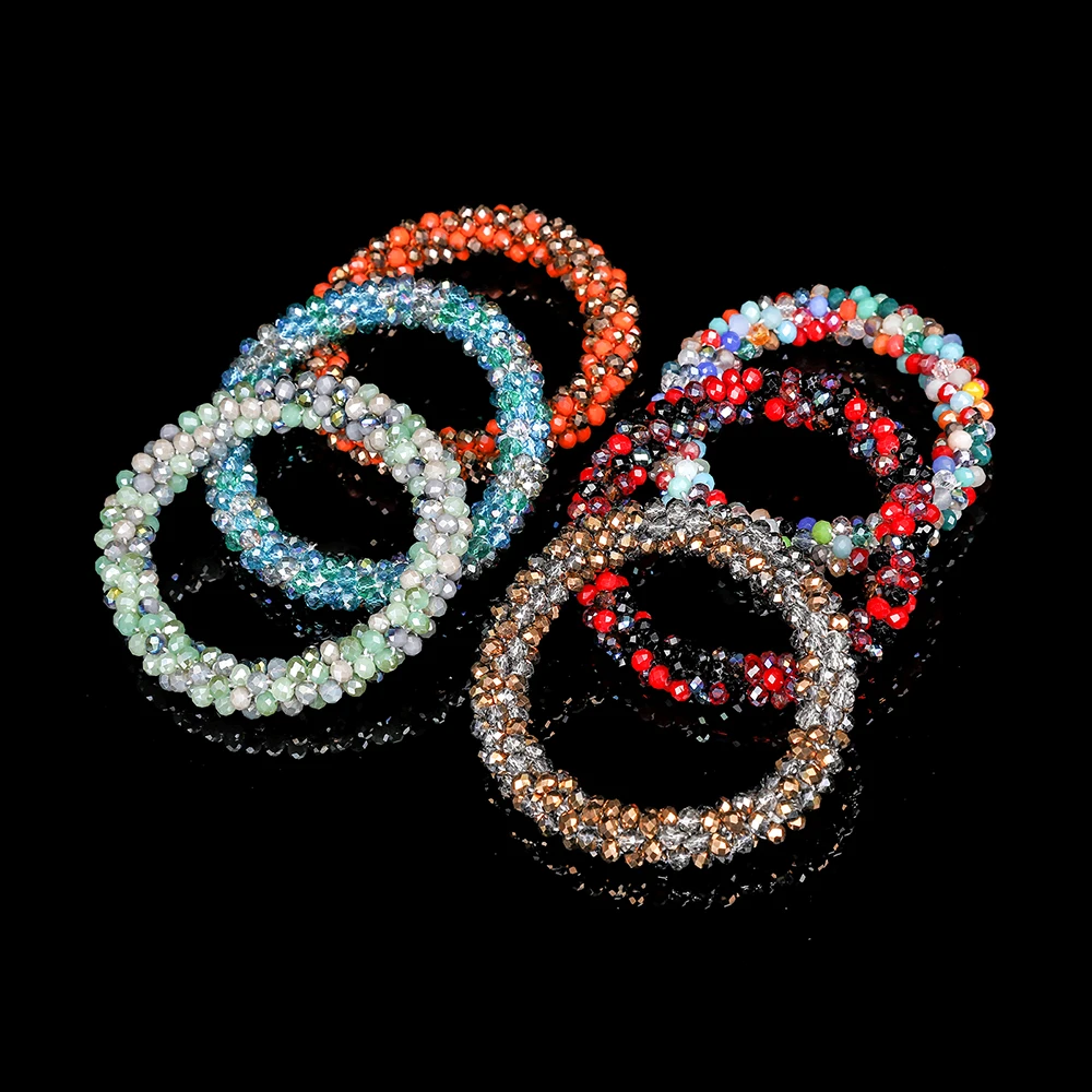 Molans Scrunchies Hair Accessories For Women Solid Rubber Band Temperament Beads Elastic Hair Tie Bands Bling Silver Beads - Image 5