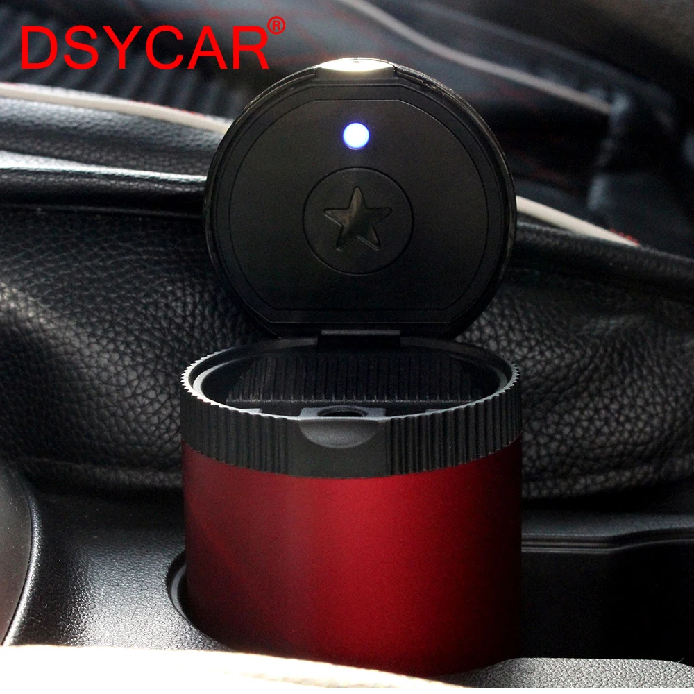 DSYCAR Car Cup Holder Travel Ashtray with Lid and LED Light, Ideal Decorative Cigar Ash Bucket, Cigarette Ashtray, Car Waste Bin