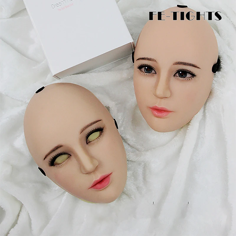 (M04)Crossdress Half Head Realistic Silicone Transgender Female Cosplay Mask Hui With Fake Eyes/ Open Eyes Drag Queen