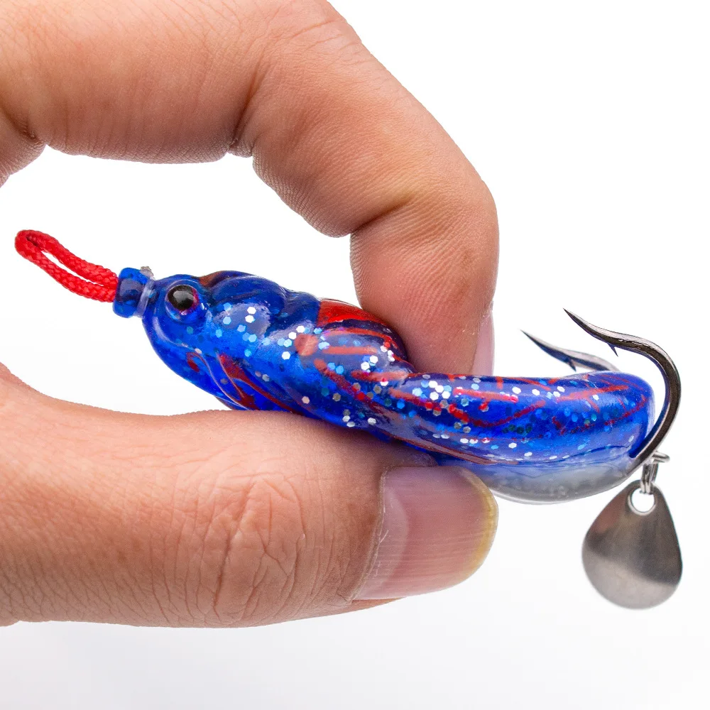 

1Pcs Frog Bait 14G With Double Hooks Black Fish Bait Long-distance Modification Simulation Fishing Lure Soft Bait With Sequins