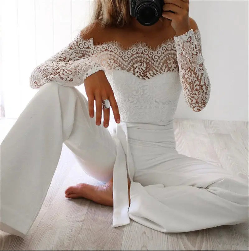 Super Fashion Spring Summer Jumpsuits Women High Quality Lace Patchwork Embroidery Sexy Party Jumpsuit Rompers Ladies Bodysuits