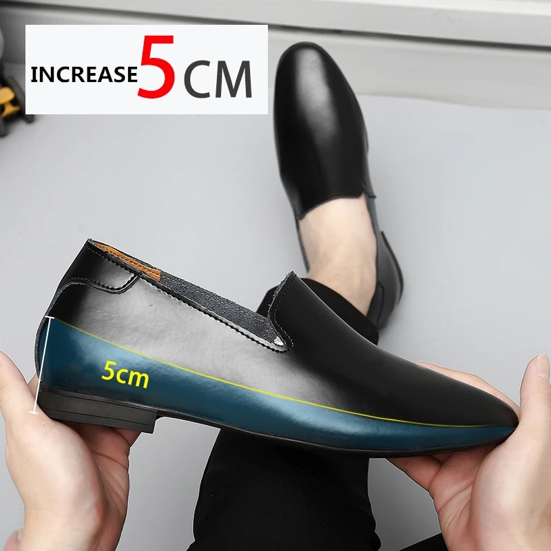 Loafers Men Elevator Shoes Men's Casual Shoes Male Buiness Cow Leather Shoes Height Increase Shoes Insoles 5CM Formal Tall