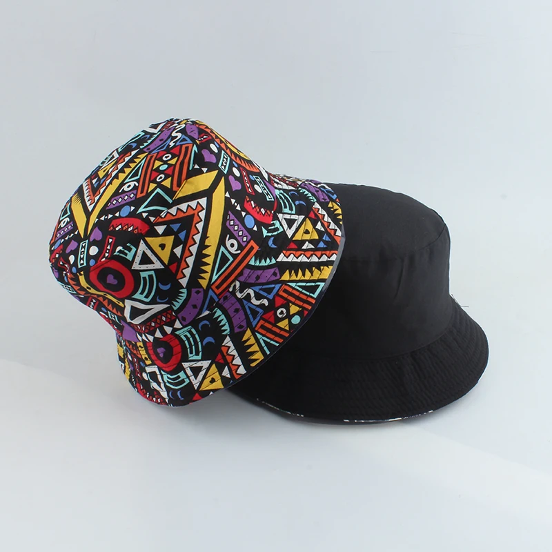 Men Women Fisherman Hat Vintage Print Panama Bucket Hat Reversible Bob Chapeau Femme Retro Hip Hop Cap Gorros
