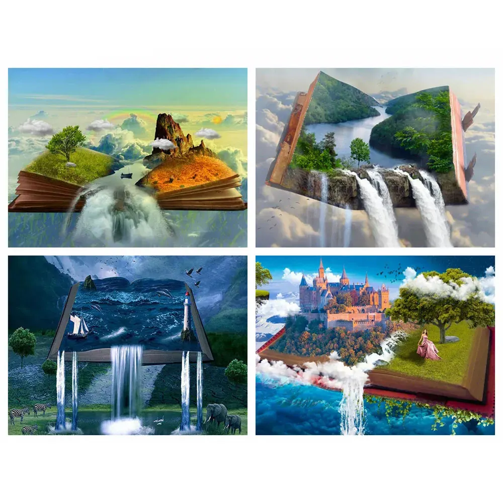Алмазная мозаика, полностью круглая водопад 5D, «сделай сам», алмазная живопись, книга вышивка, пейзаж, картина Стразы, домашний декор