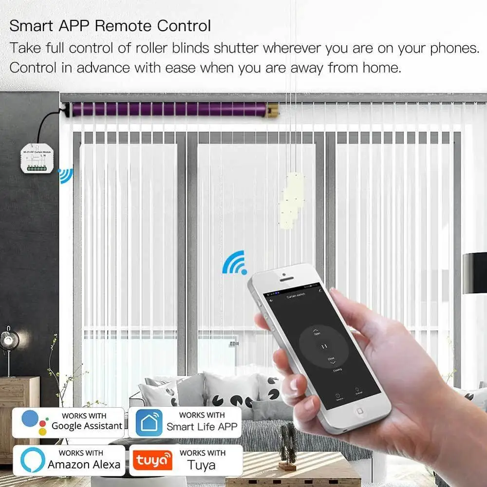 WiFi RF Smart Curtain Blinds Module Switch, Roller Shutter Motor, Tuya Wireless Remote Control,Voice Control, Schedule Timer