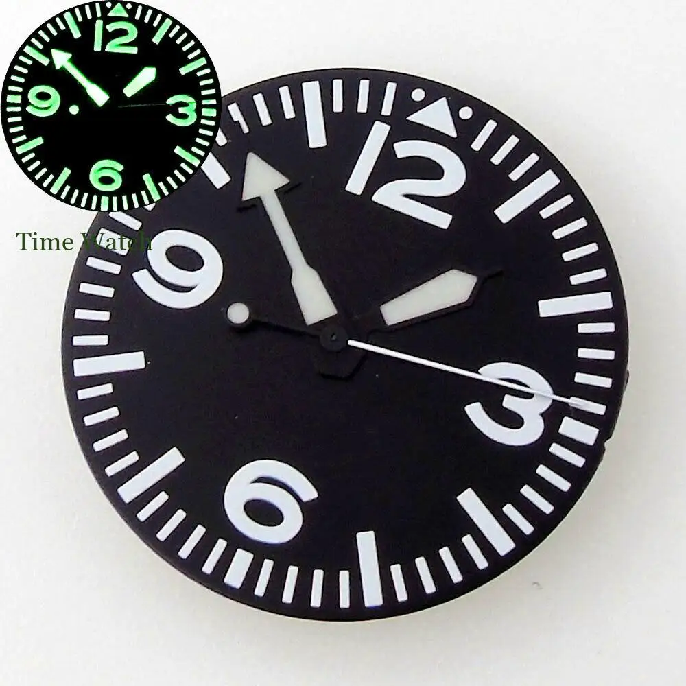 

29mm Black Sterile Watch Dial+ Hands Fit NH35 NH36 Miyota8215 821A DG2813 ST1612 EAT2824 PT5000 Green Luminous Arabic Numerals