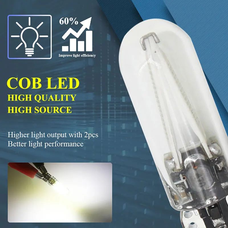 2pcs T10 LED W5W Cob Glass Car Light Bulb 194 168 LED Automobiles Interior Light Dome Reading Lamp License Plate Clearance Light image 2