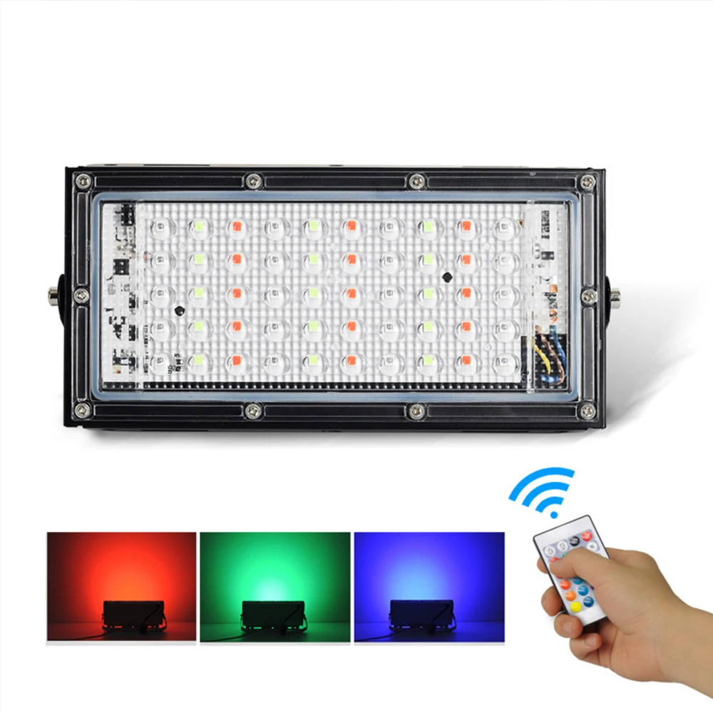 holofote led a prova dagua 50w 220v controle remoto rgb refletor led ip66 iluminacao publica multi cores 01