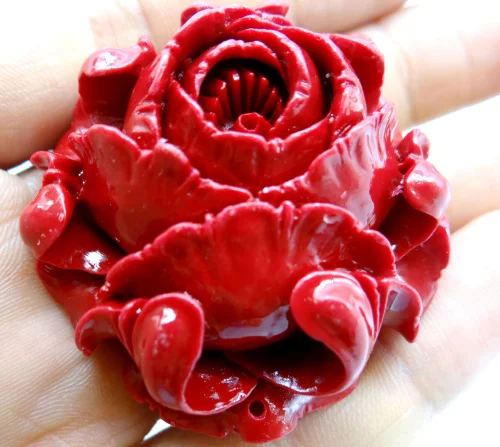 natural Chinese Organic Cinnabar Quartz crystal carve of flower charm Pendant for diy Jewelry making Necklace Accessories  A3