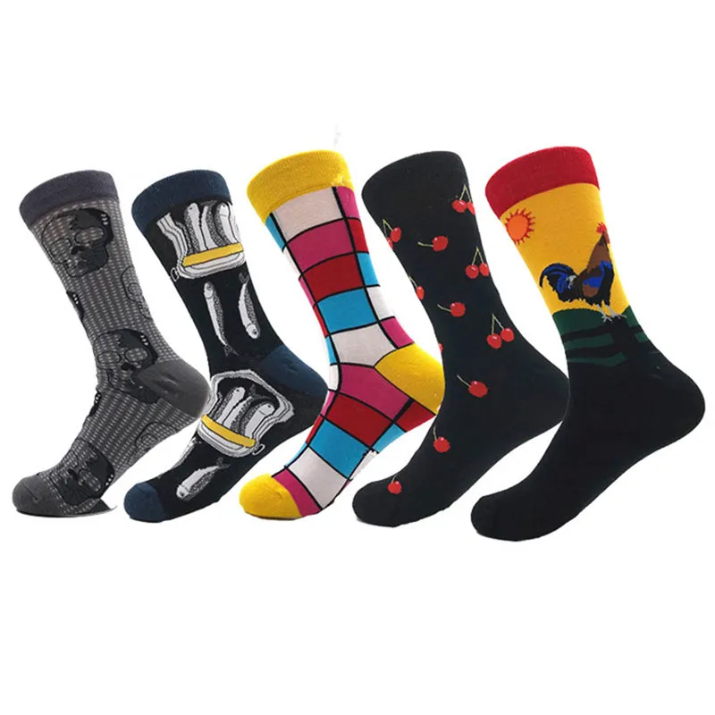 

socks men's tide socks cotton in tube college style cartoon animal fruit cherry rooster